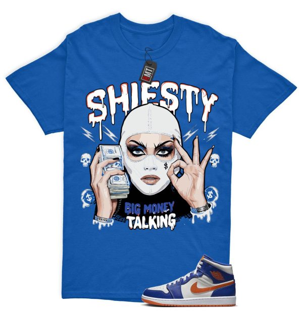 Jordan 1 Mid Knicks Sail Game Royal Rush Orange Phantom Match T-shirt, Money Talking Jezsport.com