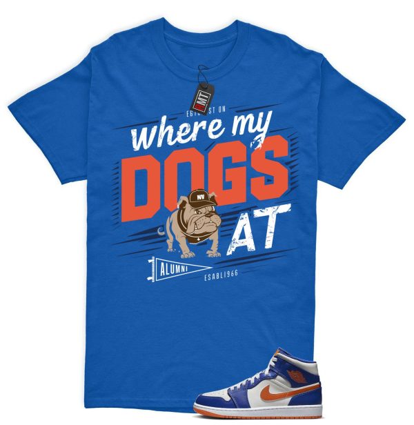 Jordan 1 Mid Knicks Sail Game Royal Rush Orange Phantom Match T-shirt, Where My Dogs Jezsport.com