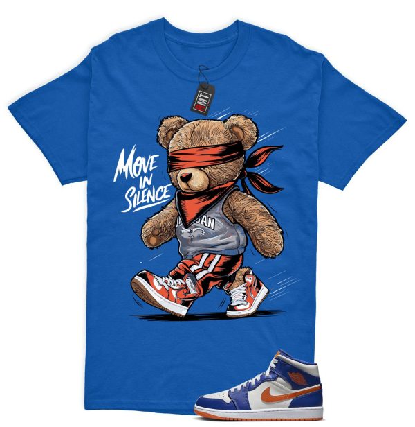 Jordan 1 Mid Knicks Sail Game Royal Rush Orange Phantom Match T-shirt, Move In Silence Jezsport.com