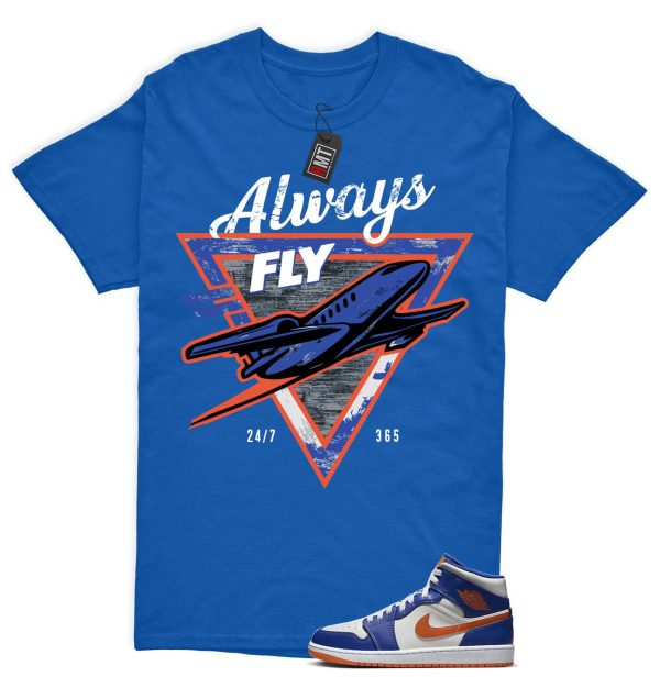 Jordan 1 Mid Knicks Sail Game Royal Rush Orange Phantom Match T-shirt, Always Fly Jezsport.com