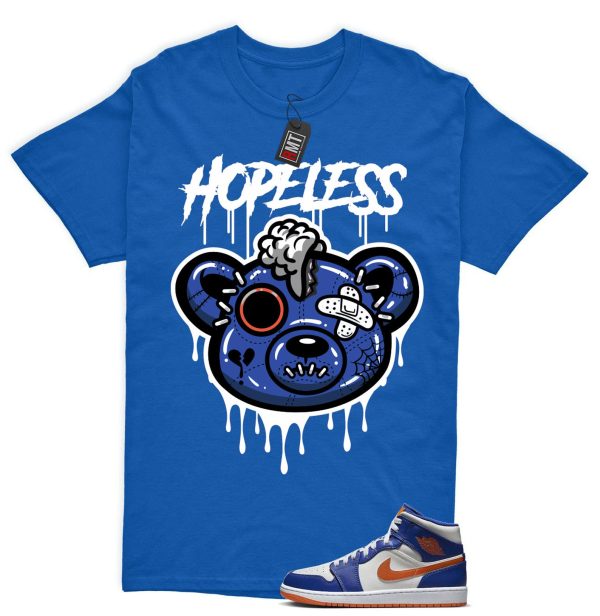 Jordan 1 Mid Knicks Sail Game Royal Rush Orange Phantom Match T-shirt, Hope Less Jezsport.com