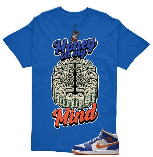 Jordan 1 Mid Knicks Sail Game Royal Rush Orange Phantom Match T-shirt, Money Jezsport.com