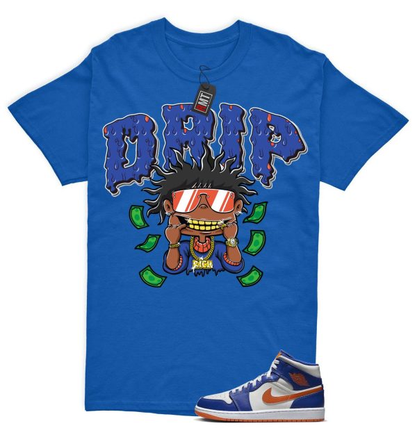 Jordan 1 Mid Knicks Sail Game Royal Rush Orange Phantom Match T-shirt, Drip Jezsport.com