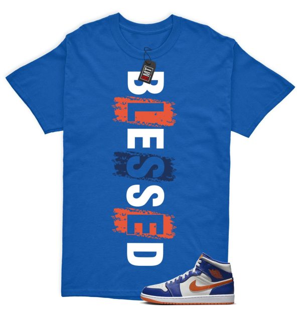 Jordan 1 Mid Knicks Sail Game Royal Rush Orange Phantom Match T-shirt, Blessed Jezsport.com