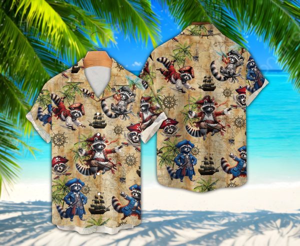 Funny Racoon Pirate Treasure Map Hawaiian Shirt, Summer Shirt For Men and Women Jezsport.com