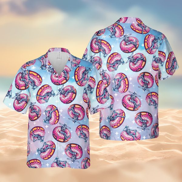 Funny Summer Skeleton Hawaiian Shirt, Donut Float Hawaiian Shirt, Summer Shirt For Men and Women Jezsport.com