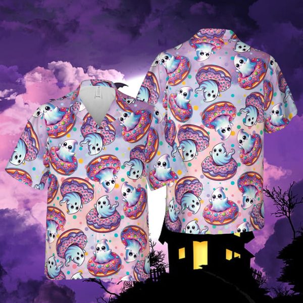 Spooky Summer Hawaiian Shirt, Cute Ghost Donut Float Hawaiian Shirt, Summer Shirt For Men and Women Jezsport.com