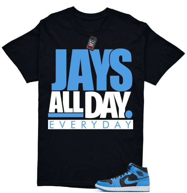 University Blue 1s Match T-shirt, Jays all day Tee Matching Mid University Blue Air 1 Black White Jezsport.com