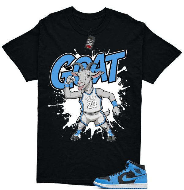 University Blue 1s Match T-shirt, Goat Tee Matching Mid University Blue Air 1 Black White Jezsport.com