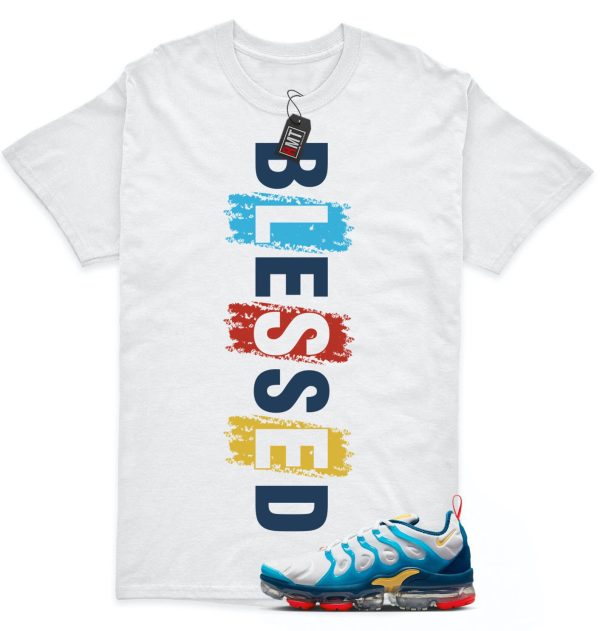 Air Vapormax Plus White Citron Pulse Industrial Blue Match T-shirt, Blessed Jezsport.com