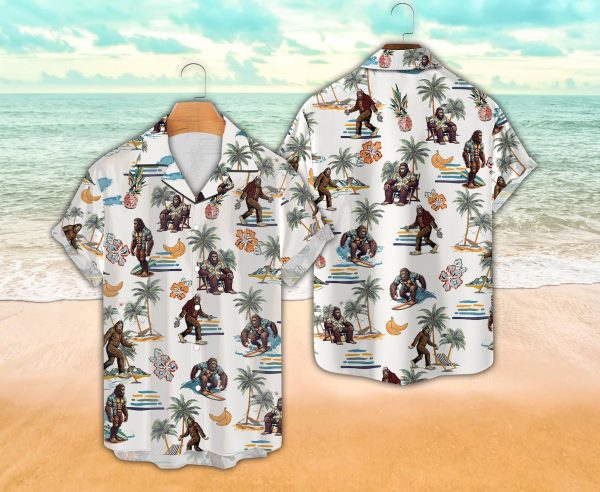 Summer Beach Bigfoot Hawaiian Shirt, Sasquatch Surfing Hawaiian Shirt, Summer Shirt For Men and Women Jezsport.com