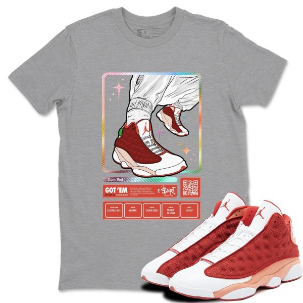 Sneaker Trading Card - Sneaker Shirts To Match Jordans AJ13 Dune Red Jezsport.com