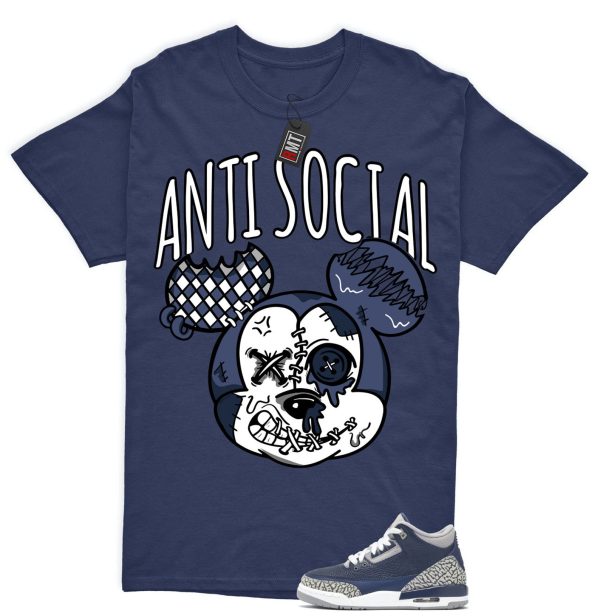 Jordan 3 Georgetown Midnight Navy Match T-shirt, Anti Social Tee Matching Georgetown 3s Jezsport.com