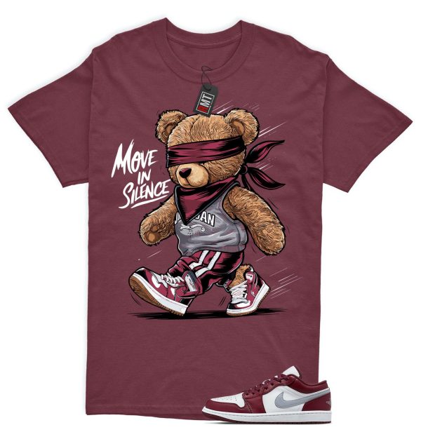 Jordan 1 Low Bordeaux Shirts, Move In Silence Tee Matching 1 Low Bordeaux Maroon Cherrywood Red White Cement Grey Jezsport.com