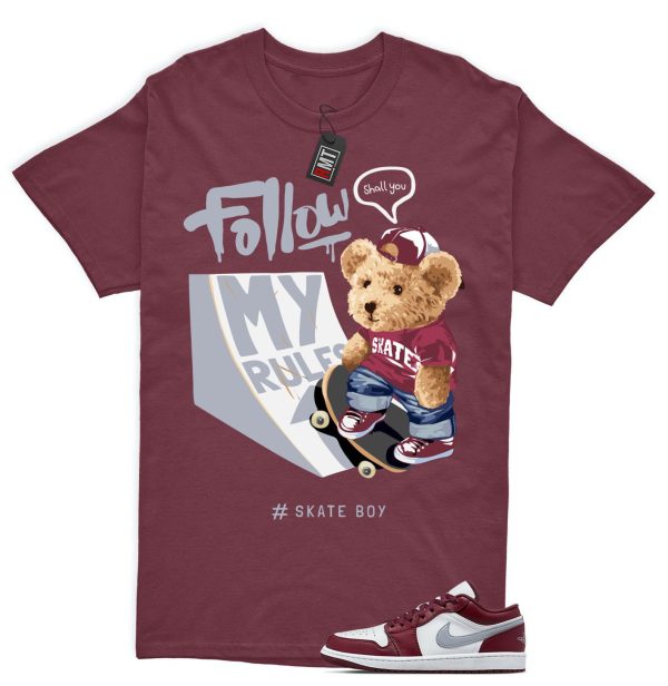 Jordan 1 Low Bordeaux Shirts, Skate Tee Matching 1 Low Bordeaux Maroon Cherrywood Red White Cement Grey Jezsport.com