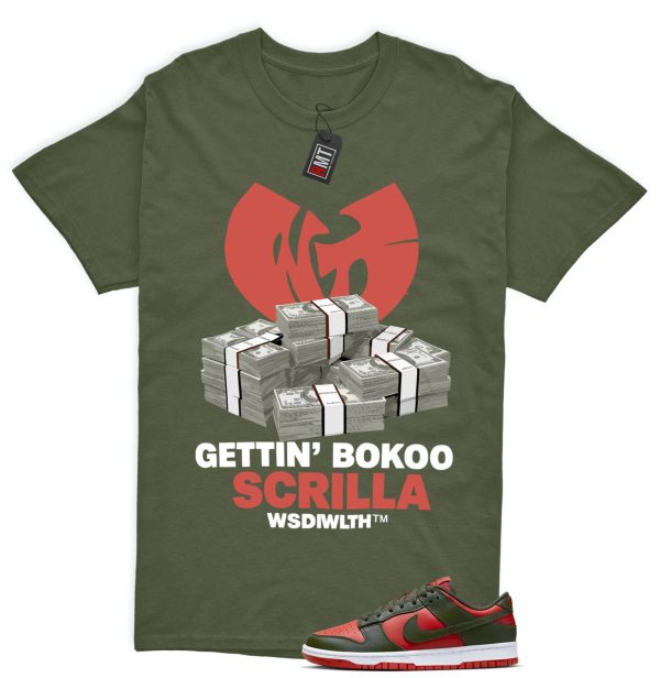 Dunk Low Mystic Red Cargo Khaki White Match T-shirt, Scrilla Jezsport.com