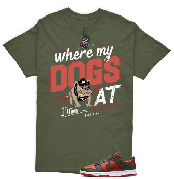 Dunk Low Mystic Red Cargo Khaki White Match T-shirt, Where My Dogs Jezsport.com