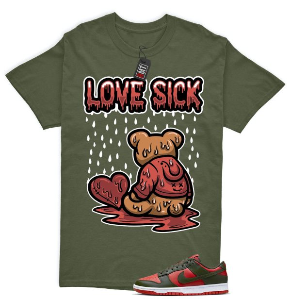 Dunk Low Mystic Red Cargo Khaki White Match T-shirt, Love Sick Jezsport.com