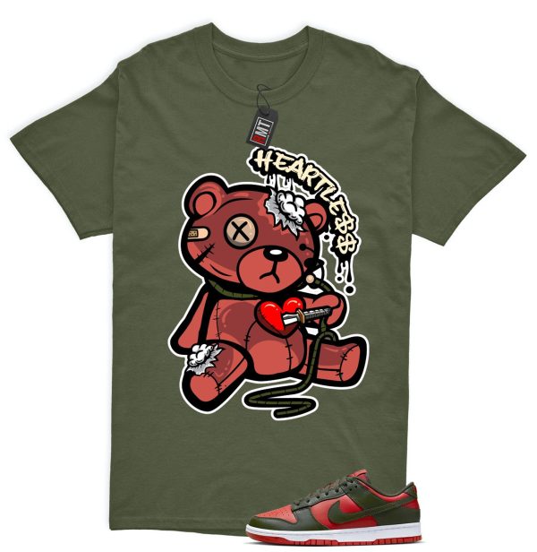 Dunk Low Mystic Red Cargo Khaki White Match T-shirt, Heart Less Jezsport.com