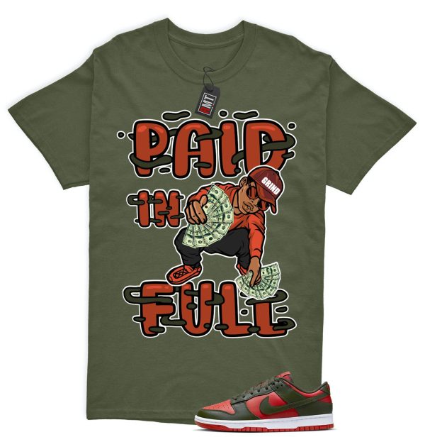 Dunk Low Mystic Red Cargo Khaki White Match T-shirt, Paid In Full Jezsport.com