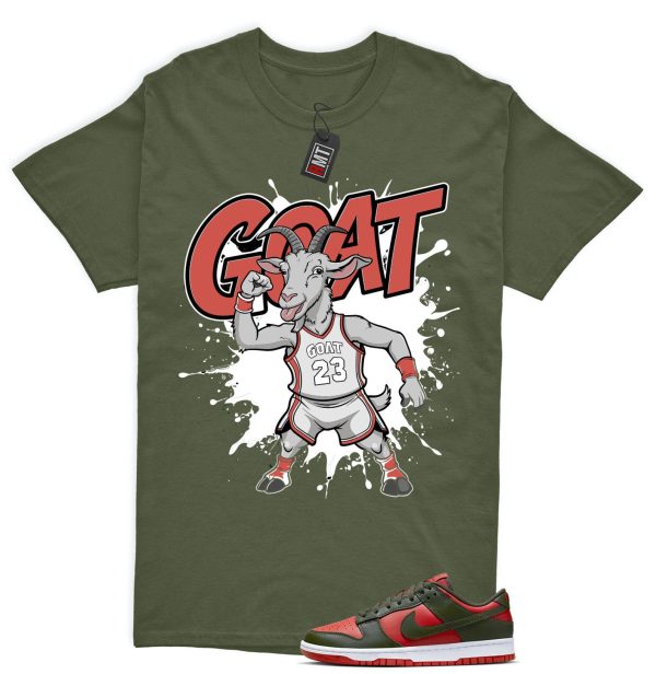 Dunk Low Mystic Red Cargo Khaki White Match T-shirt, Goat Jezsport.com