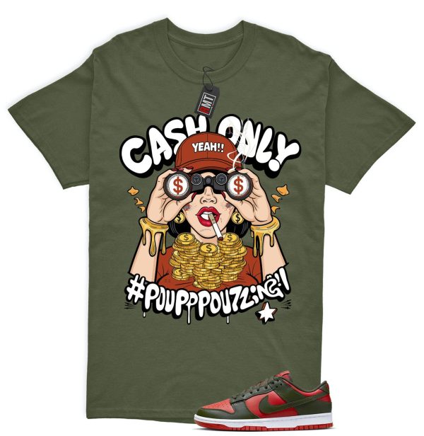 Dunk Low Mystic Red Cargo Khaki White Match T-shirt, Cash Only Jezsport.com