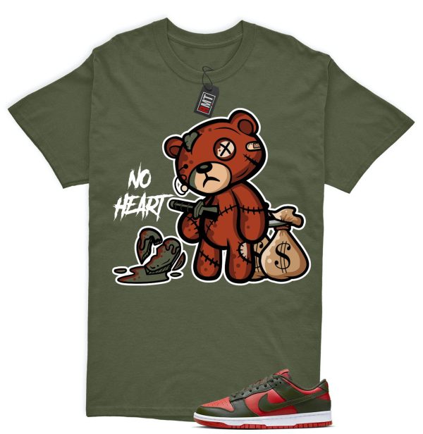 Dunk Low Mystic Red Cargo Khaki White Match T-shirt, No Heart Jezsport.com