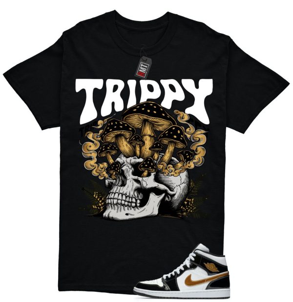 Jordan 1 Metallic gold Patent Black White Match T-shirt, Trippy Tee Match Mid Patent Black Metallic gold Jezsport.com