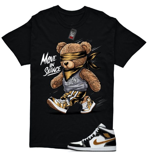 Jordan 1 Metallic gold Patent Black White Match T-shirt, Move In Silence Tee Match Mid Patent Black Metallic gold Jezsport.com