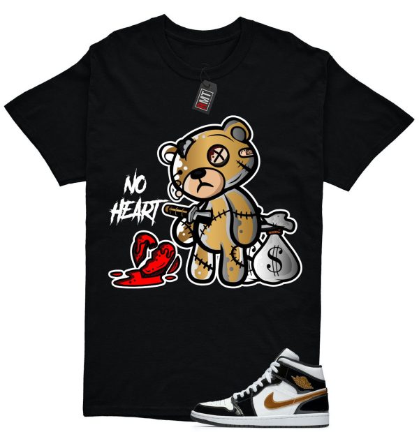 Jordan 1 Metallic gold Patent Black White Match T-shirt, No Heart Tee Match Mid Patent Black Metallic gold Jezsport.com