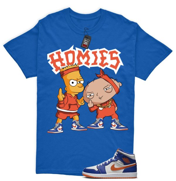 Jordan 1 Mid Knicks Sail Game Royal Rush Orange Phantom Match T-shirt, Homies Jezsport.com