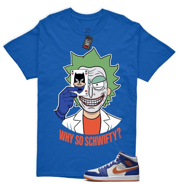 Jordan 1 Mid Knicks Sail Game Royal Rush Orange Phantom Match T-shirt, Why So Schwifty Jezsport.com