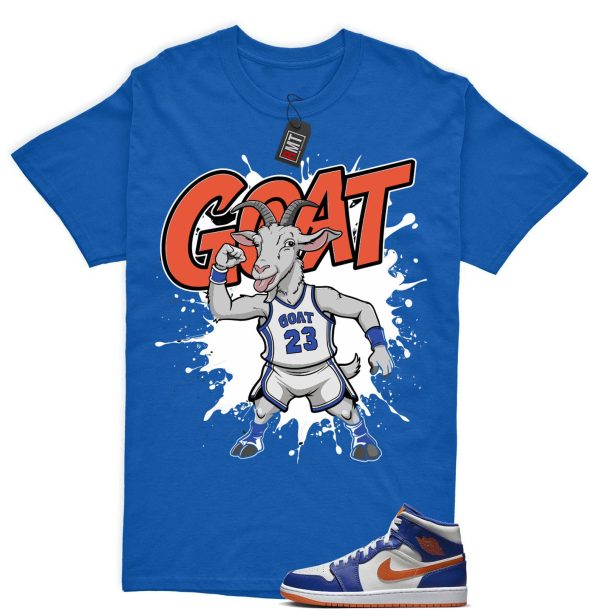 Jordan 1 Mid Knicks Sail Game Royal Rush Orange Phantom Match T-shirt, Goat Jezsport.com