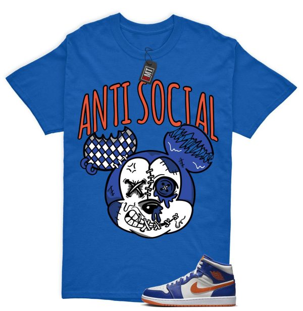 Jordan 1 Mid Knicks Sail Game Royal Rush Orange Phantom Match T-shirt, Anti Social Jezsport.com