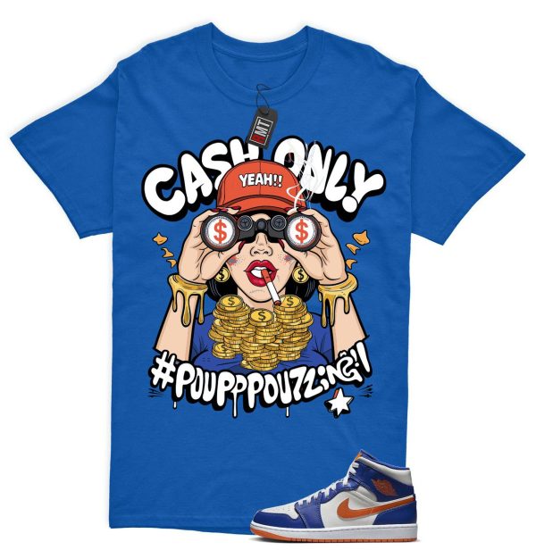 Jordan 1 Mid Knicks Sail Game Royal Rush Orange Phantom Match T-shirt, Cash Only Jezsport.com