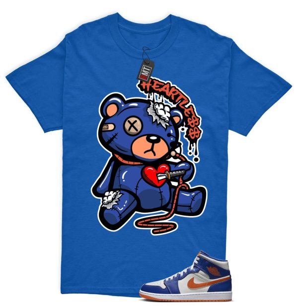 Jordan 1 Mid Knicks Sail Game Royal Rush Orange Phantom Match T-shirt, Heart Less Jezsport.com