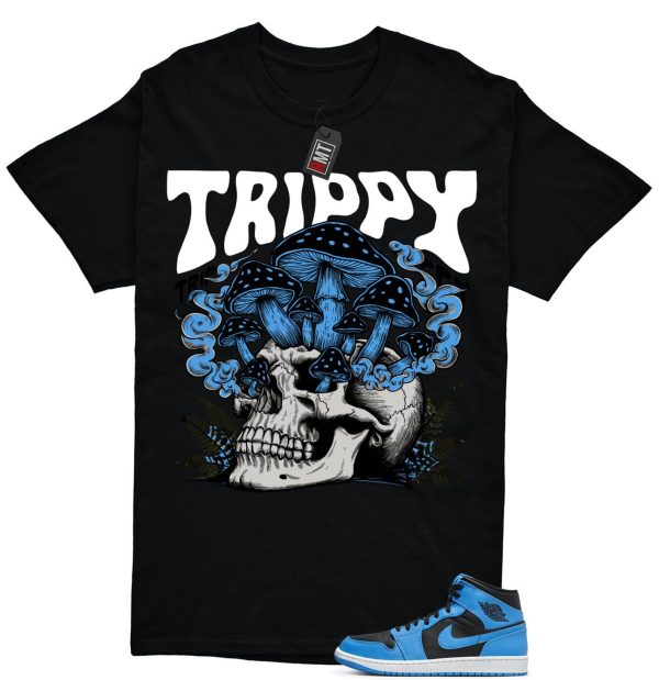 University Blue 1s Match T-shirt, Trippy Tee Matching Mid University Blue Air 1 Black White Jezsport.com