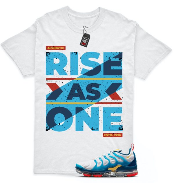 Air Vapormax Plus White Citron Pulse Industrial Blue Match T-shirt, Rise As One Jezsport.com