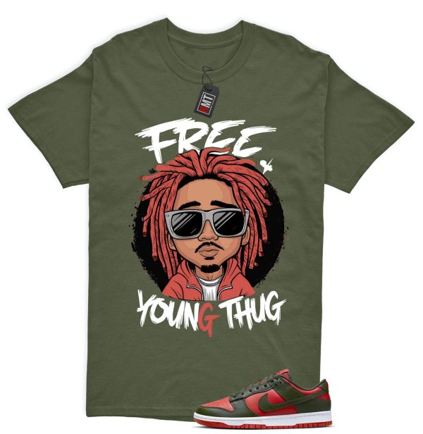 Dunk Low Mystic Red Cargo Khaki White Match T-shirt, Free Thug Jezsport.com