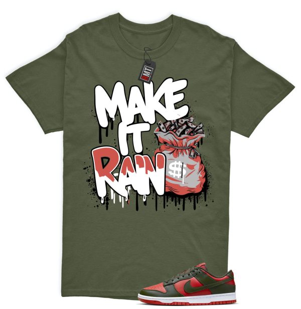 Dunk Low Mystic Red Cargo Khaki White Match T-shirt, Make It Rain Jezsport.com