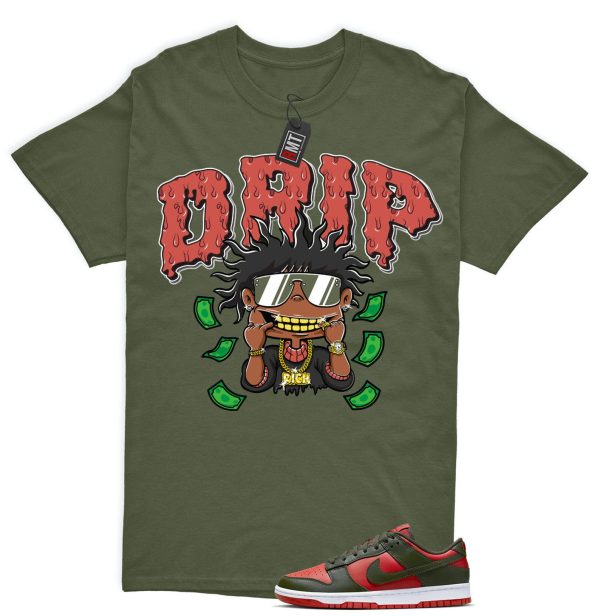 Dunk Low Mystic Red Cargo Khaki White Match T-shirt, Drip Jezsport.com