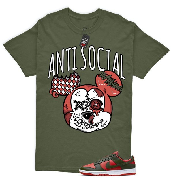 Dunk Low Mystic Red Cargo Khaki White Match T-shirt, Anti Social Jezsport.com