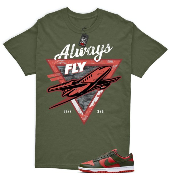 Dunk Low Mystic Red Cargo Khaki White Match T-shirt, Always Fly Jezsport.com