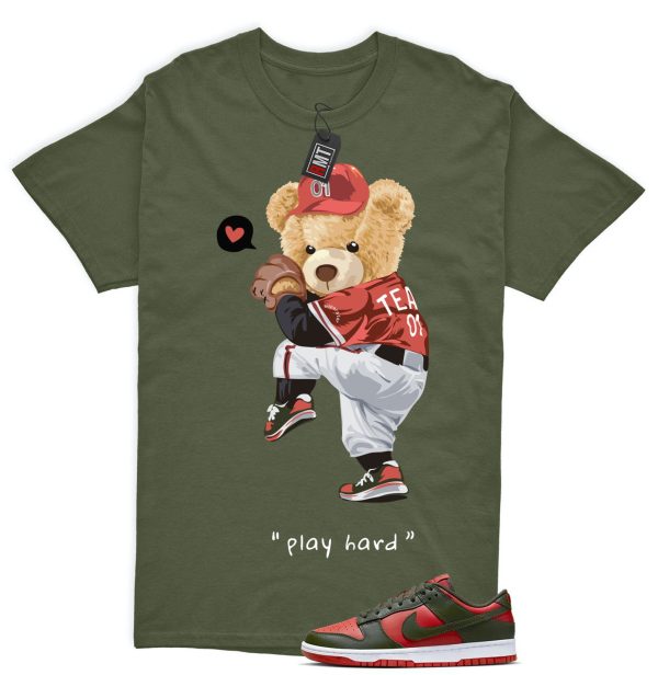 Dunk Low Mystic Red Cargo Khaki White Match T-shirt, Play Hard Jezsport.com