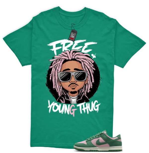 Dunk Low Pink Malachite Medium Soft Sail Match T-shirt, Free Thug Jezsport.com