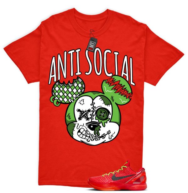 Kobe 6 Protro Reverse Grinch Match T-shirt, Anti Social Tee Matching Reverse 6 Protro Bright Crimson Electric Green Jezsport.com