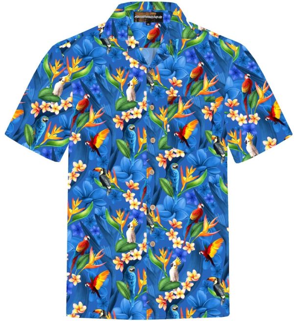 Flower Parrots Blue Hawaiian Shirt, Summer For Men and Women Jezsport.com