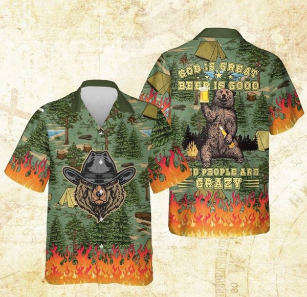 Camping Bear Drink Beer Hawaiian Shirt, Funny Camping Lover Shirt, Summer Shirt For Men and Women Jezsport.com