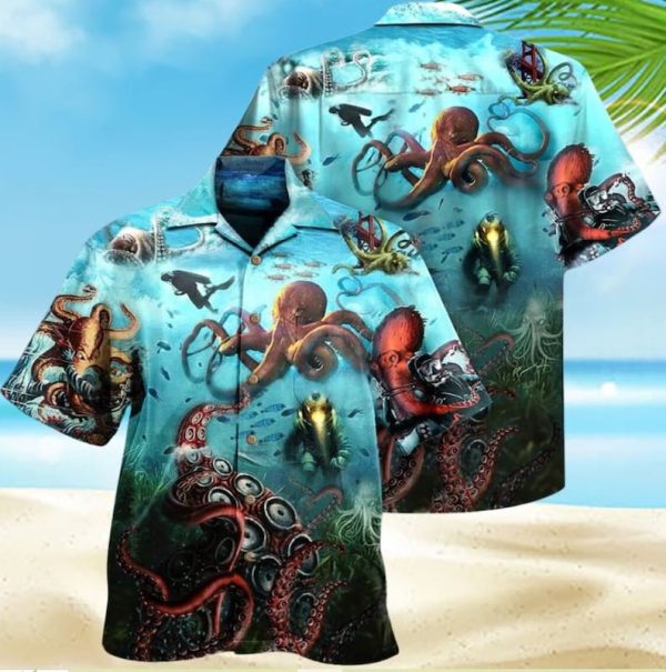 Octopus Giant And Diver Hawaiian Shirt, Summer Shirt For Men and Women Jezsport.com