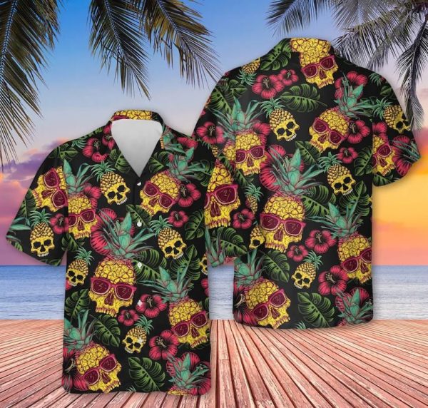 Pineapple Skull Black Hawaiian Shirt, Summer Skull Hawaiian Shirt, Summer Shirt For Men and Women Jezsport.com